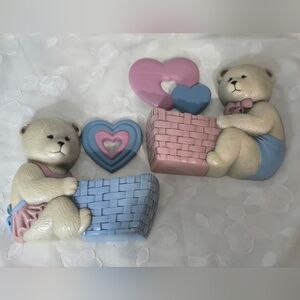 Vntg Homco Home Interiors Teddy Bear Hearts Baby Nursery Wall Pockets Decor